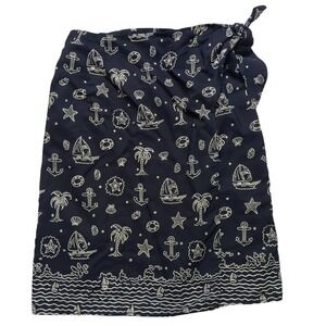 VTG Breeches Nautical Sailboat Print Rayon Wrap Skirt Navy Blue Small MADE USA